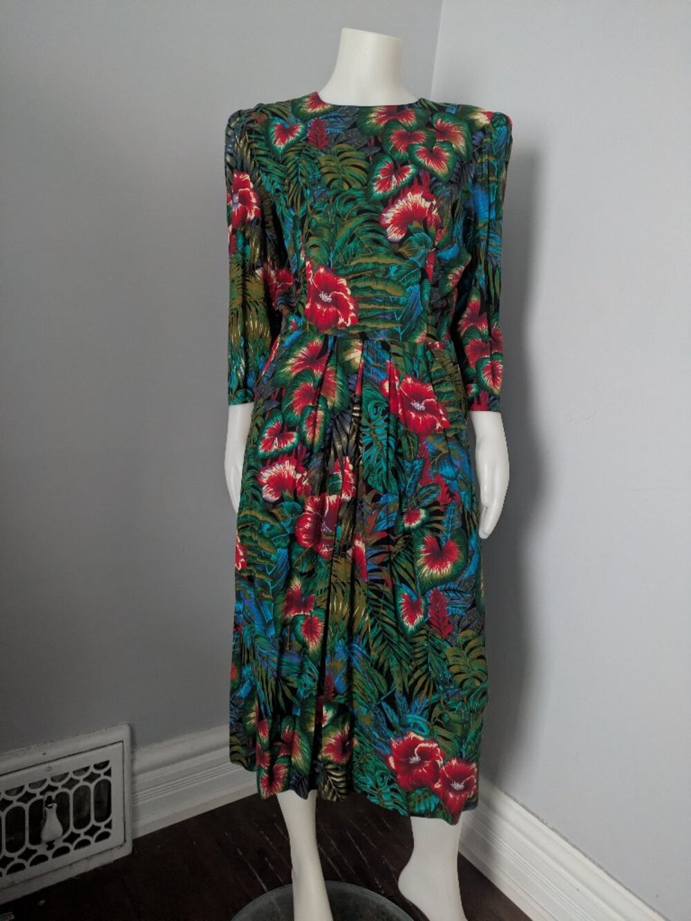 80's Tropical Flowers and Foliage Dress by E.D. Michaels